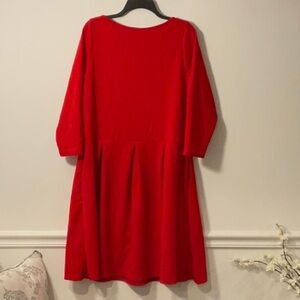 Red Casual A-Line Dress with Bishop Sleeves